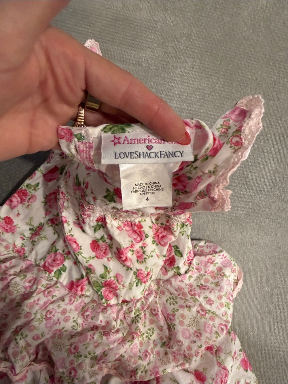 American Girl Doll and LoveShackFancy Girls Pink Floral Tiered Dress 4T - Picture 4 of 11